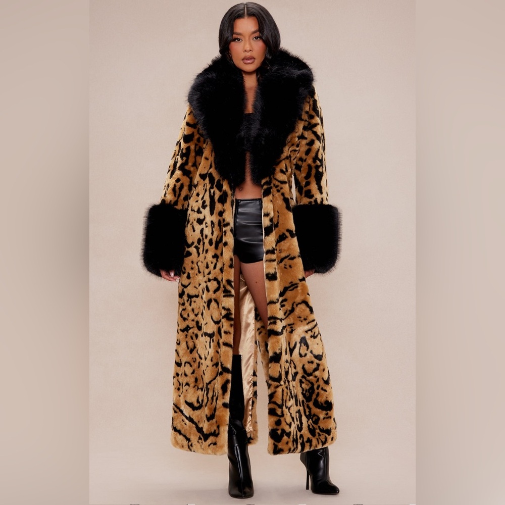 NWT Leopard Print Faux Fur Coat with Black Accents 2X